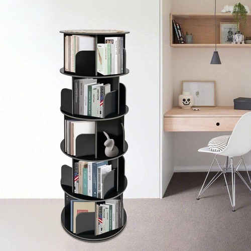 360° Rotating Bookshelf 5-Tier Bookcase Storage Shelf /Freestanding Display Rack