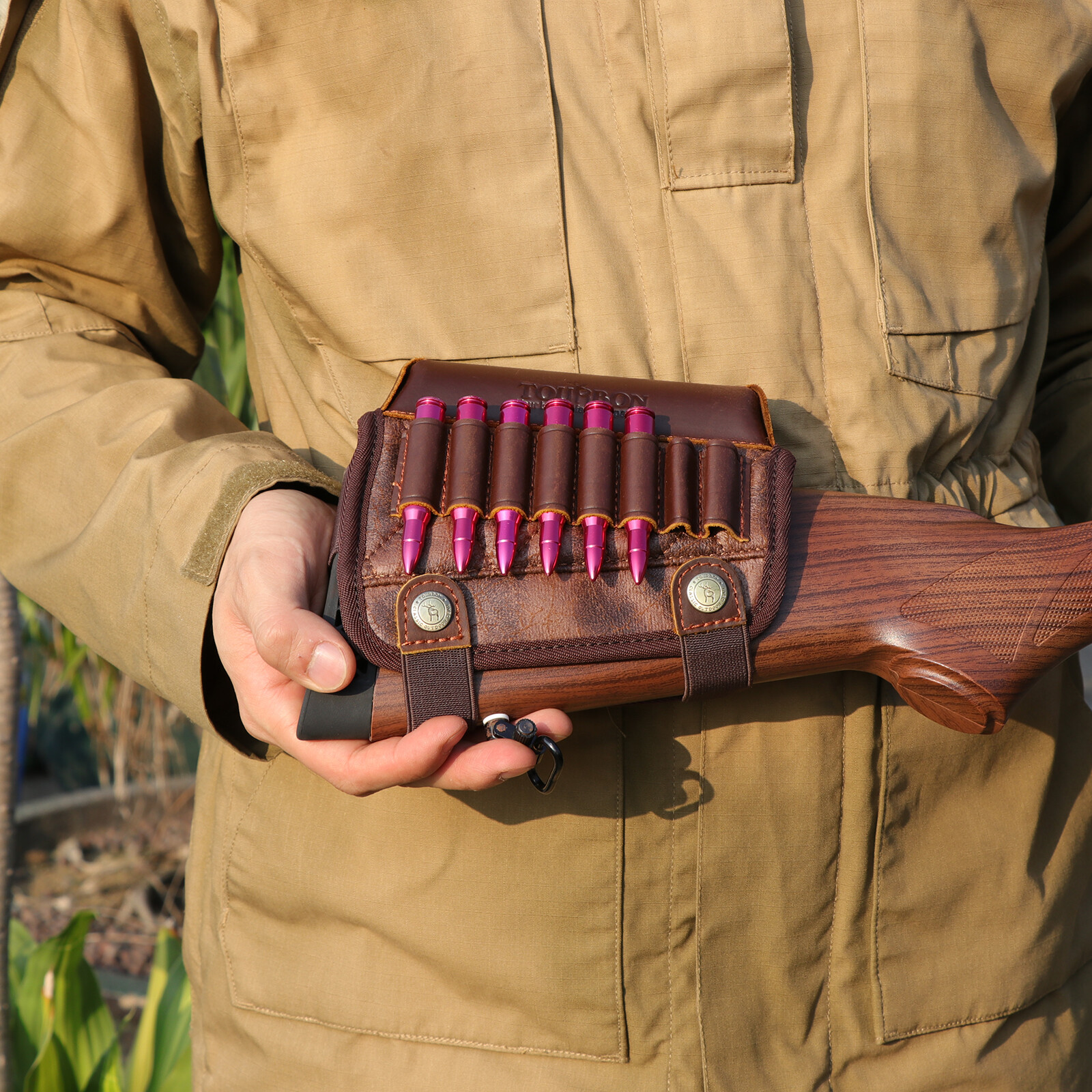 TOURBON PU Leather Cheek Riser Rest Rifle Buttstock Holder 308 WIN Ammo Carrier