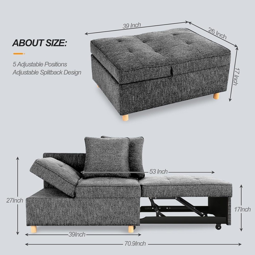 4-in-1* Folding Ottoman Sofa Bed Convertible Chair Multi-Functional Sleeper Sofa