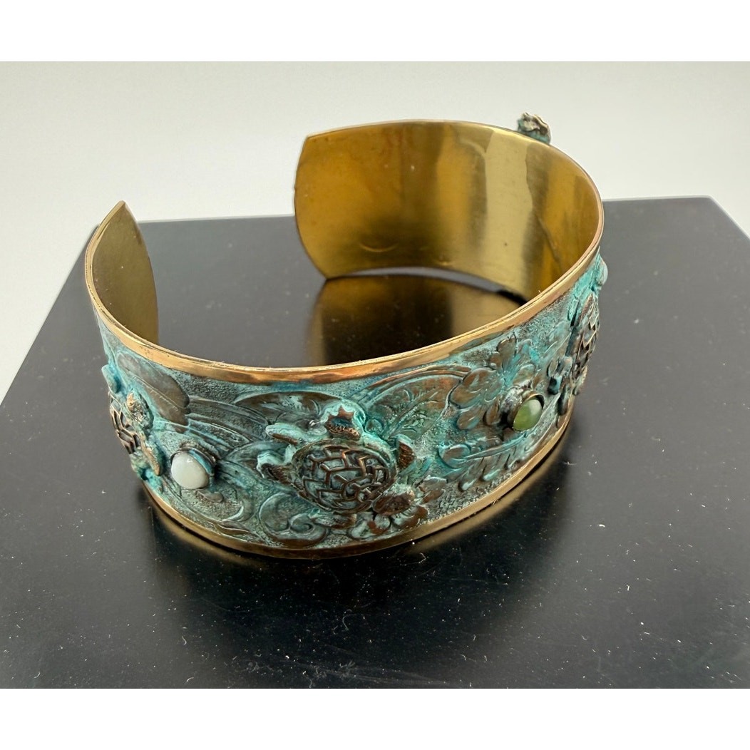 Elaine Coyne Verdigris Patina Brass Turtle Cuff Bracelet