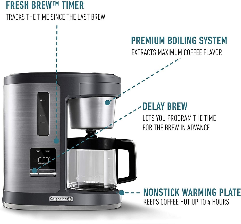 Calphalon BVCLDCG1 10 Cup Programmable LCD Display Coffee Maker Stainless Steel