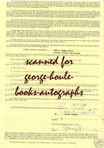 EDDIE CANTOR~ SIGNED -  CONTRACT~