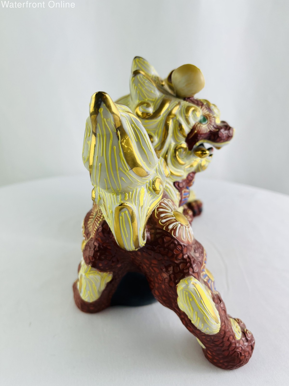 Kutani Shishi Foo Dogs Guardian Lions Red with Gold Accent Vintage Chinoiserie