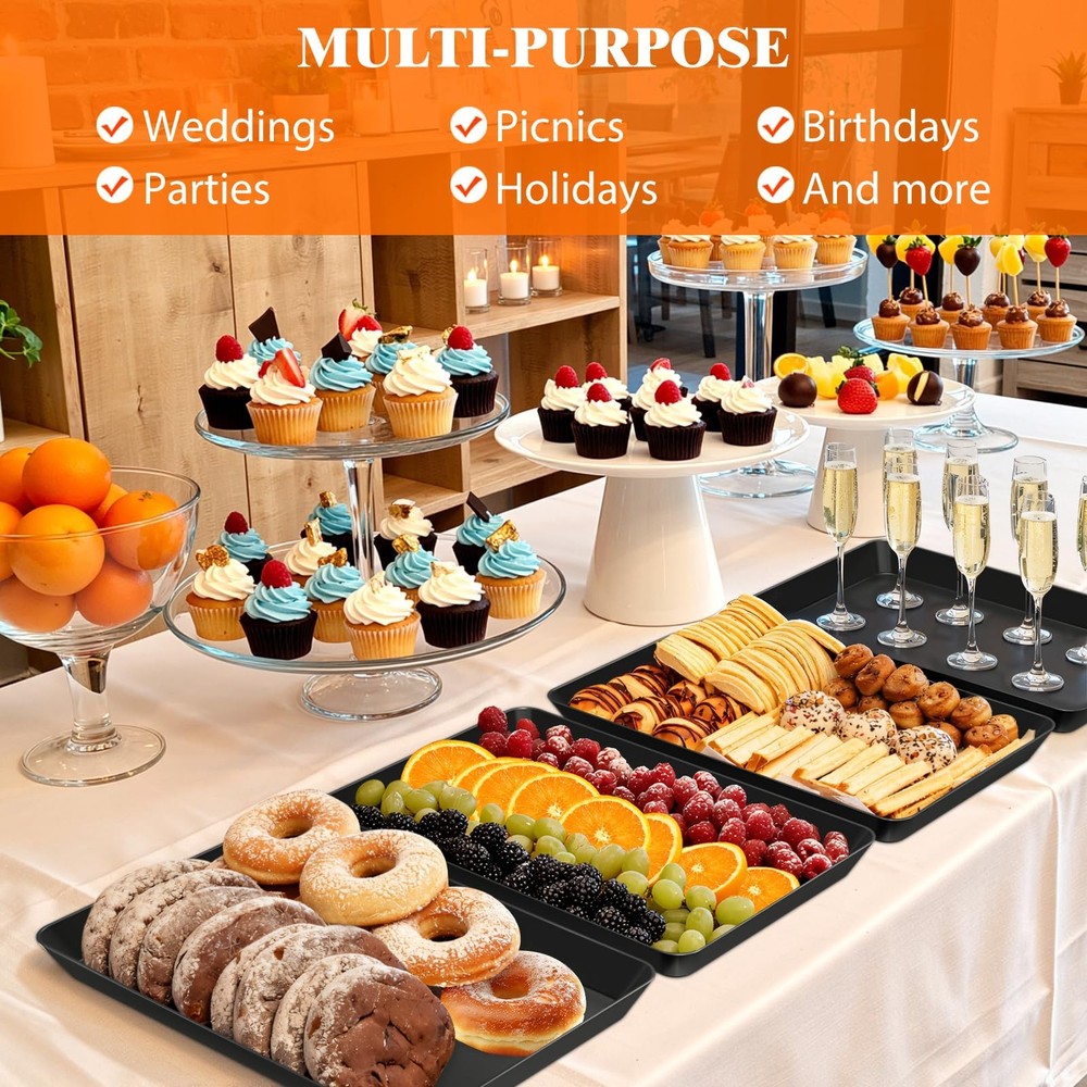 SpaceTrove 10-Pack Serving Tray Set, Reusable Plastic Serving Platter for Par...