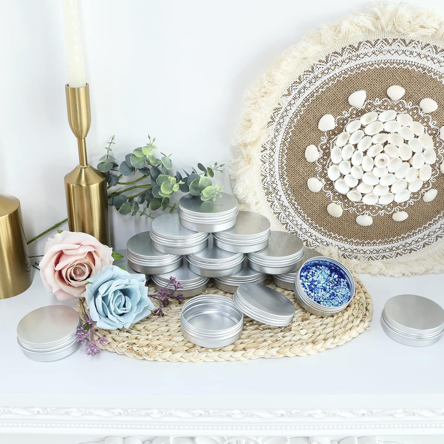 60 Pack 2Oz Metal Round Tins with Screw Lid for Lotion Bars and Balms