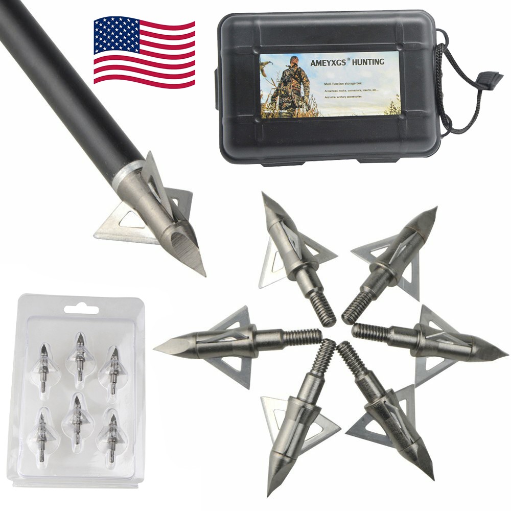 12pcs Archery 3 Blade Arrowhead 100Grain Broadhead Box Arrow Tips Bow Hunting US
