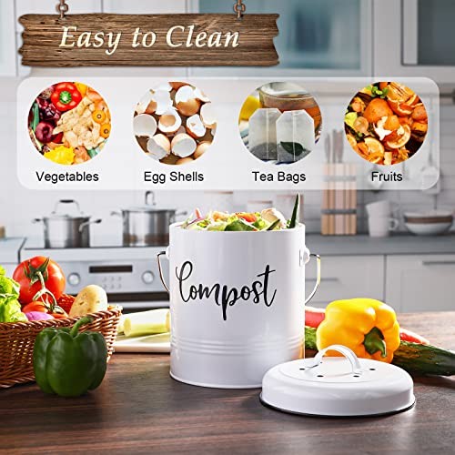 Compost Bin Kitchen, 1.3 Gallon Farmhouse Kitchen Compost Bin White