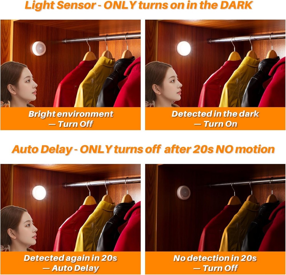 STAR SPANGLED 6 Pack 2.8 Inch Motion Sensor Lights Indoor AAA