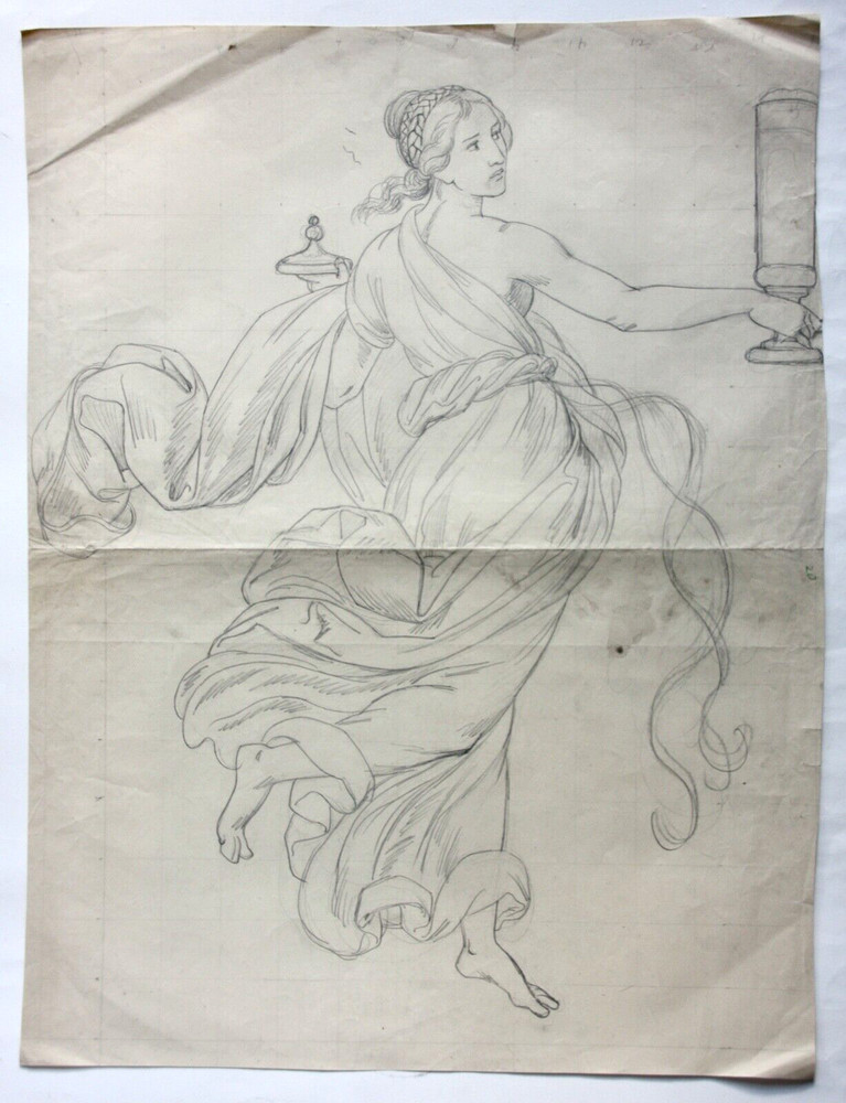 Female Allegory, Dancer, Classicist Drawing Squared 19th century