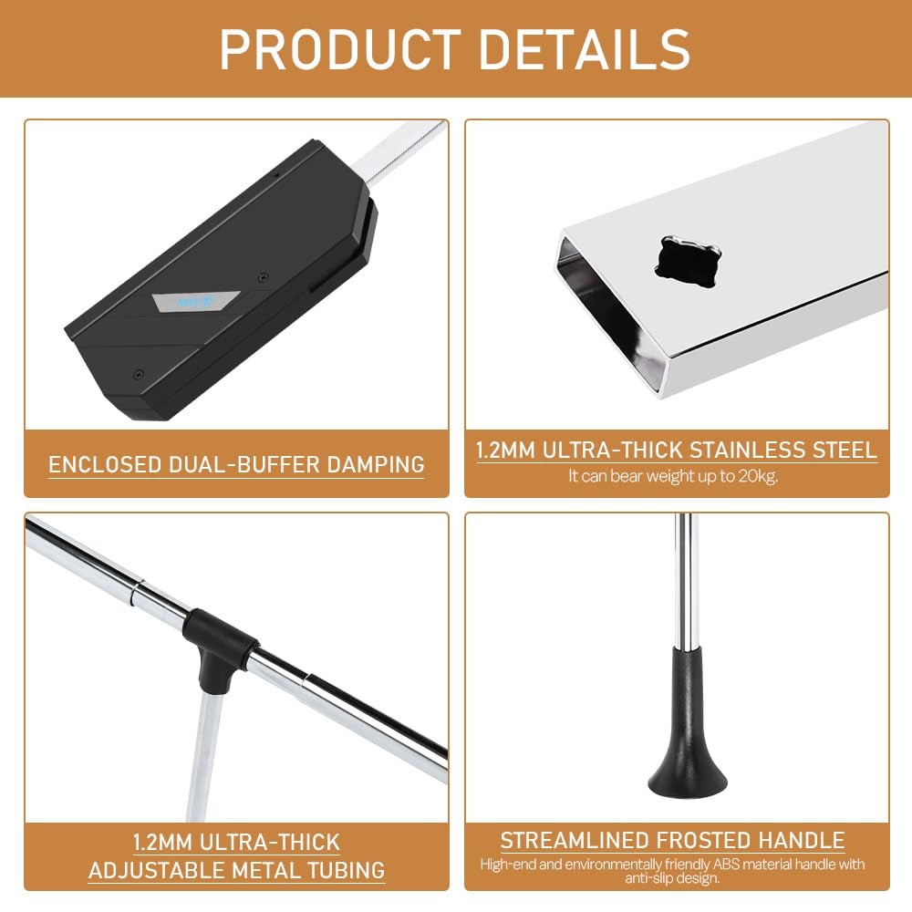 Pull Down Closet Rod, 60 lbs Load Capacity, 1 Pack - 35" ~ 46.2", Black