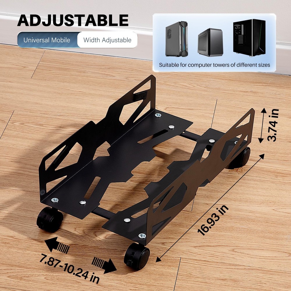 Hovadova Adjustable Computer Tower Stand, Ventilated PC Large, Black