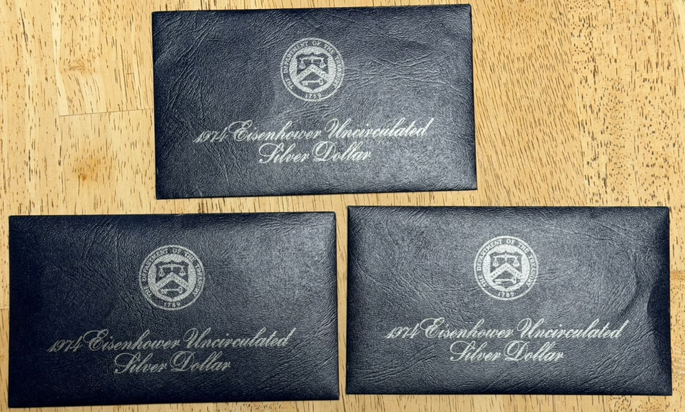 3X 1971 Eisenhower Memorial Silver Dollar 40% Silver Blue Envelope Uncirculated