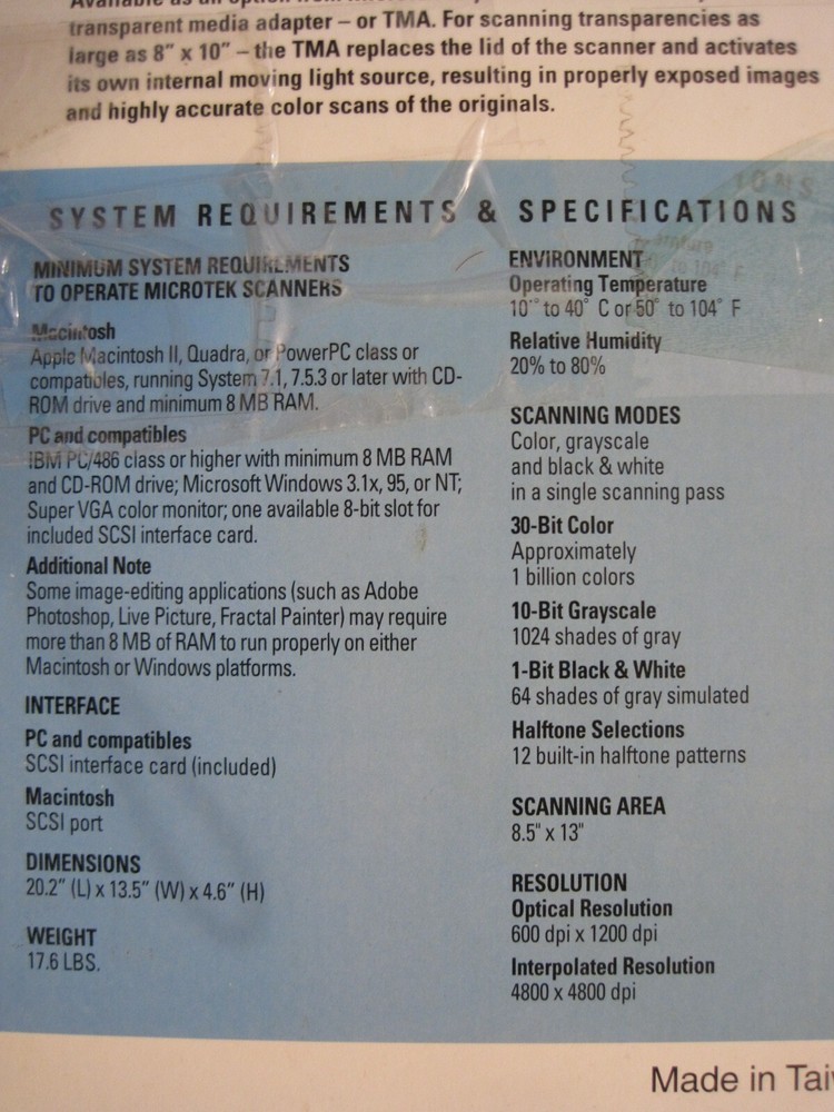 NEW Vintage Microtek Scanmaker E6 MRS-1200E6 Flatbed Scanner with Software NOS!