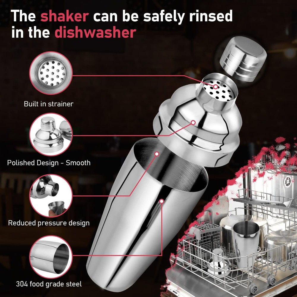 Cocktail Shaker 24oz Martini Drink Bar tools 1pcs, A-Silver