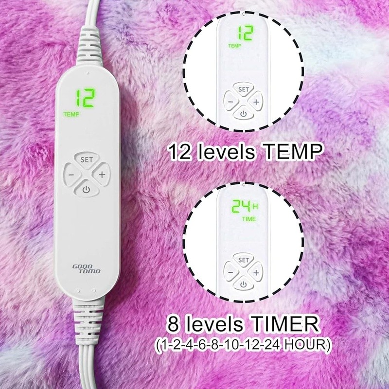 Cozy Electric Blanket W/ 12 Heating Levels Soft Sherpa Material Timer Function