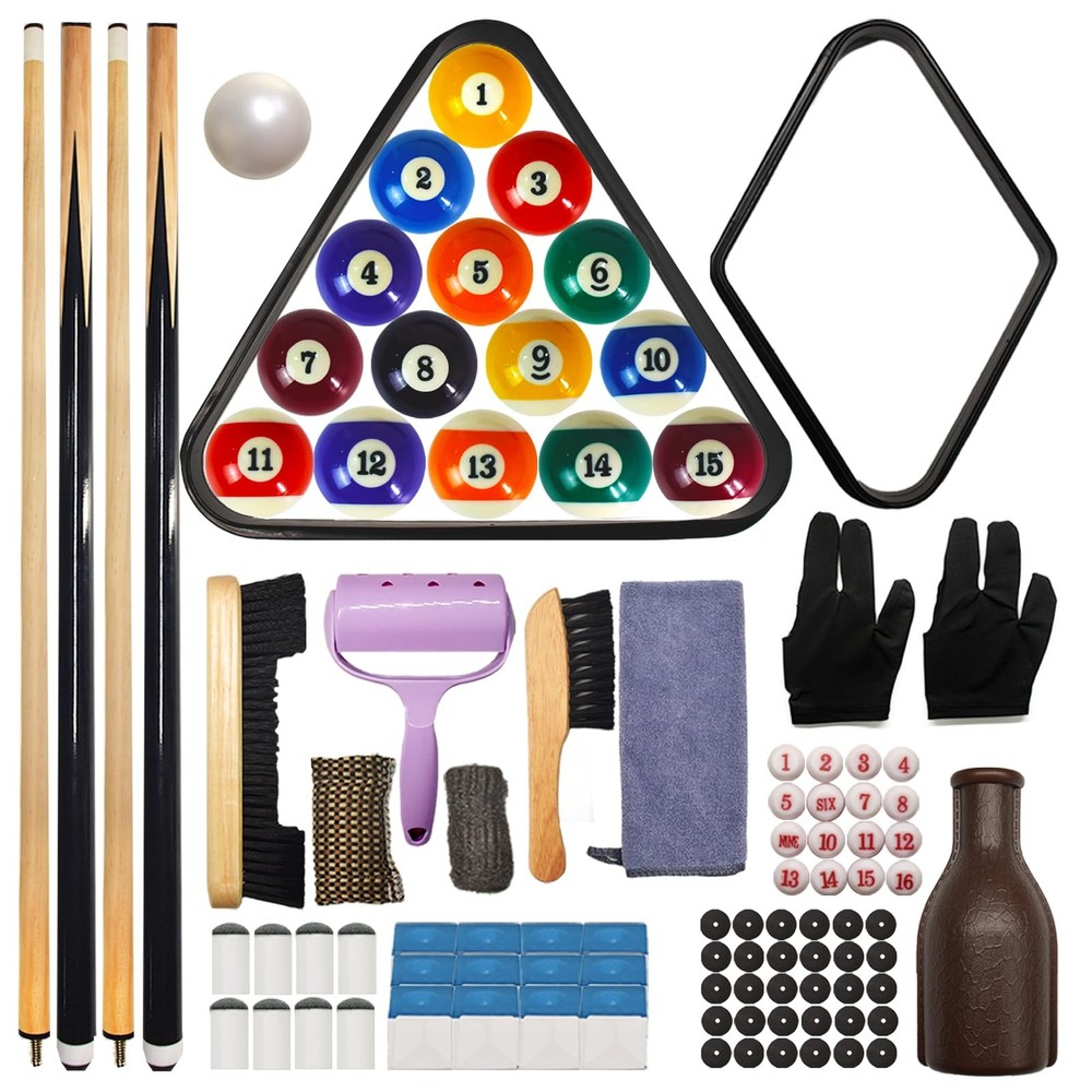 95pcs Pool Table Accessories Set - Balls, Triangle, Rack, Cue, Chalk, Tips, S...