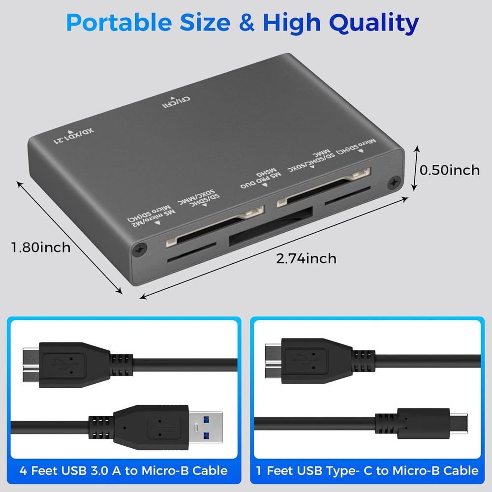 7-In-1 Multi Memory Card Reader, USB 3.0 SD Card Reader Writer(5Gbps) Read 7 Car