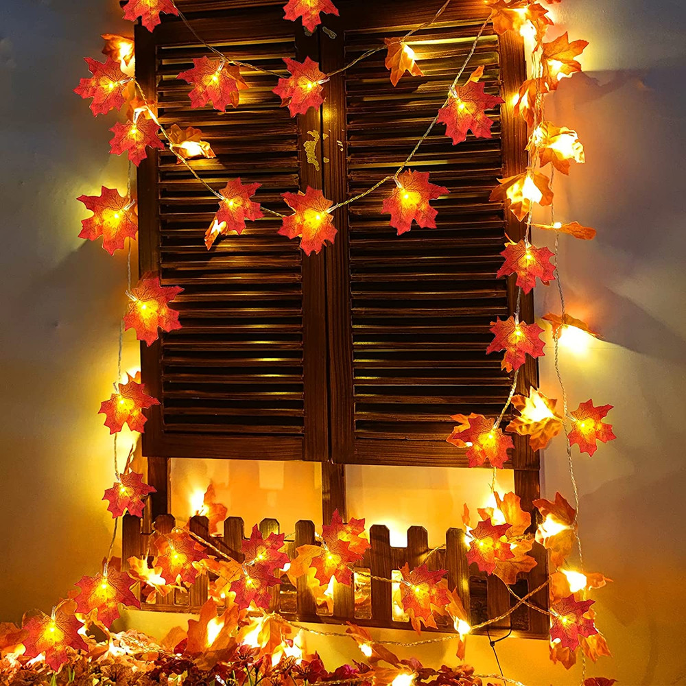 Fall Decorations Lights 20Ft 40LED Maple Leaves Garland String Lights Halloween
