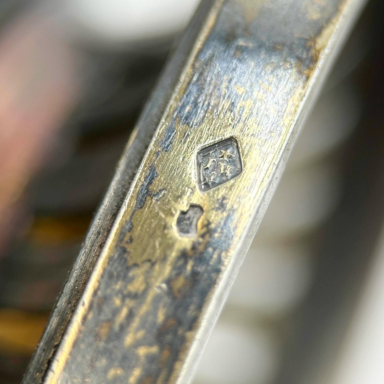 French Sterling Silver Carved Moss Agate Double Handled Master Salt