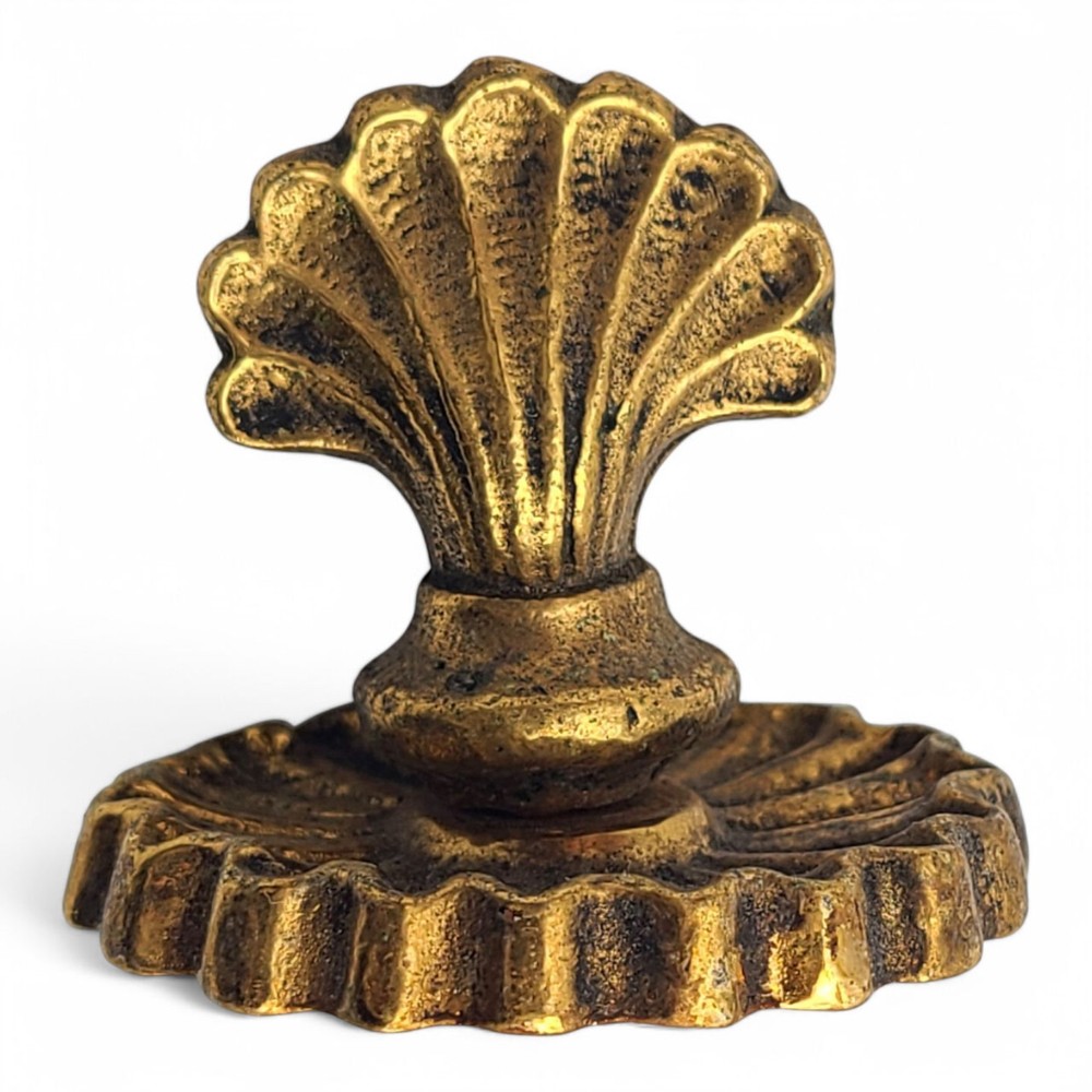 Vtg Solid Brass 2" Shell Regency Drawer Pull Hardware Handle Knob Gold Victorian