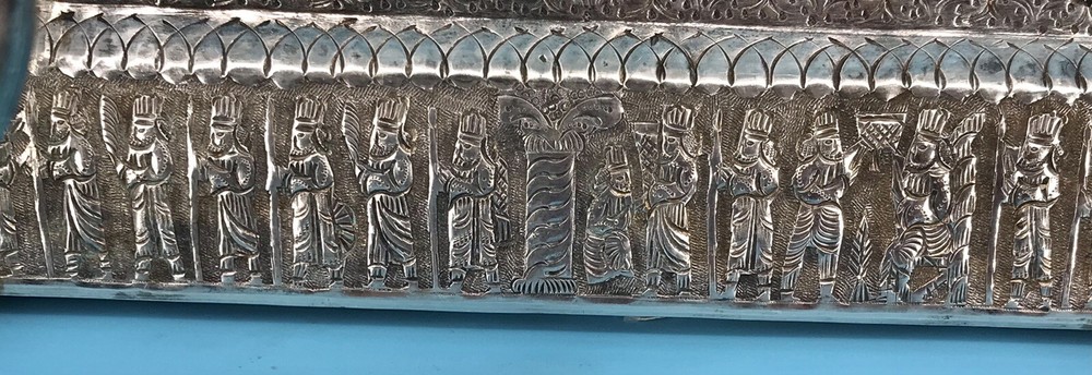 Middle Eastern,carved set Candlestick & Sheet Mirror 84 SOLID Silver 2800 grams