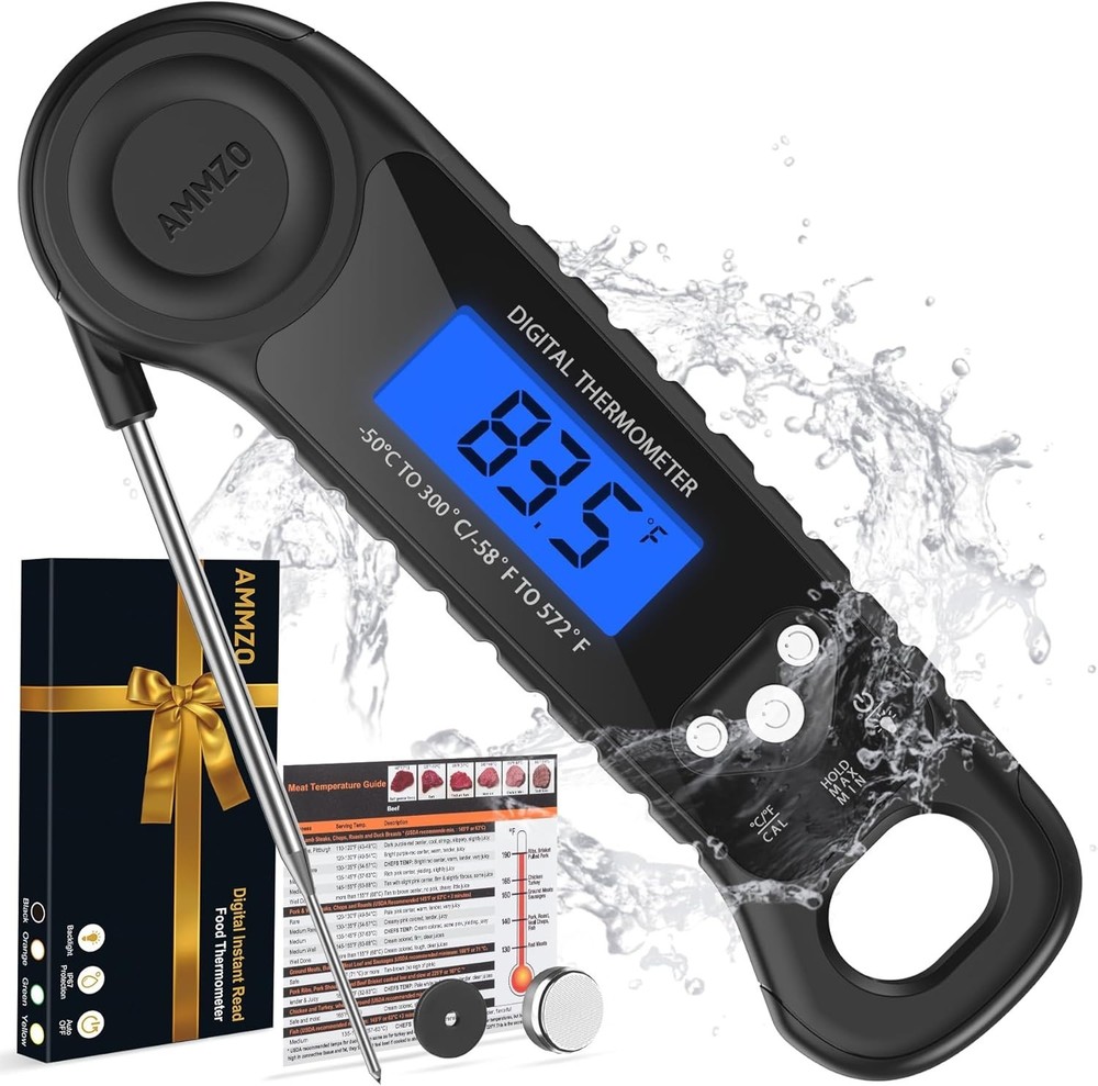 Waterproof Cooking Thermometer with Large Backlit Display for Easy Reading