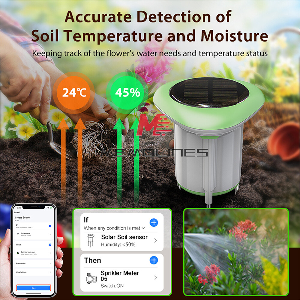 Tuya Smart WIFI Solar Soil Meter Sensor Waterproof Temp & Moisture &EC Detection