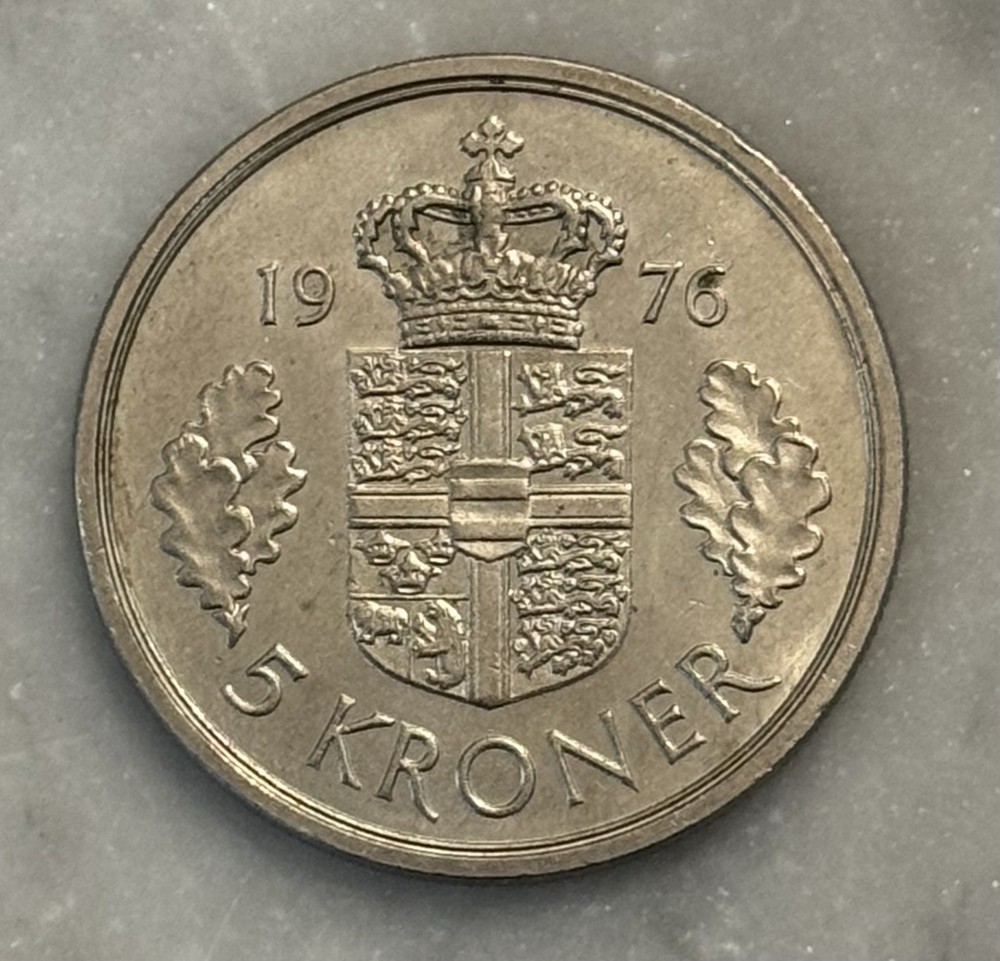1976 Denmark 5 Kroner - XF - Extremely Fine
