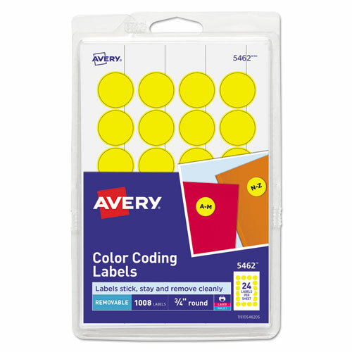 Printable Self-Adhesive Removable Color-Coding Labels, 0.75" dia., Yellow,