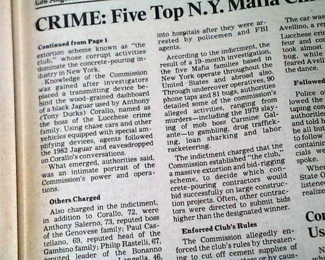 COMMISSION CASE New York MAFIA Crime Bosses Indictments Photos 1985 Newspaper
