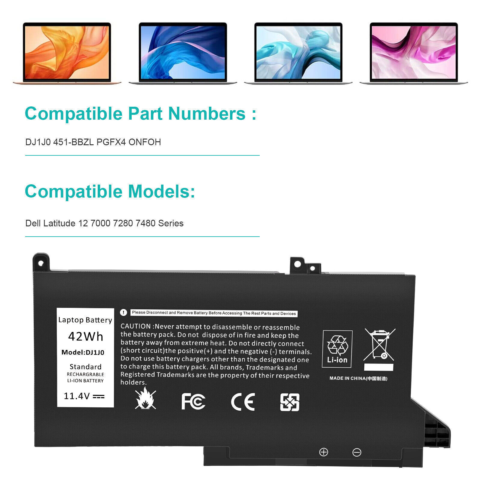 Battery DJ1J0 F3YGT For Dell Latitude 7280 7290 7380 7390 7480 7490 E7280 E7480