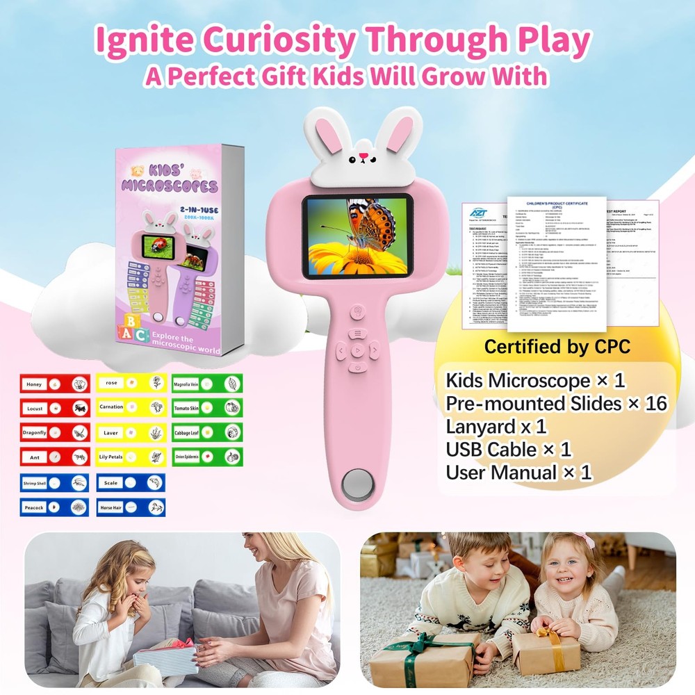 Microscope for Kids, 2.4" Handheld Digital Pocket Microscope, STEM Educationa...