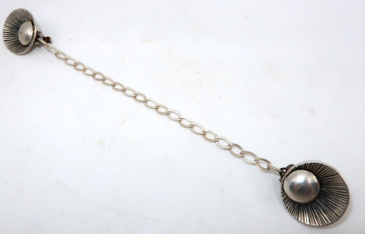 VTG CARLOS DIAS Sterling Silver 15g Sweater Clips, Pearl & Shell Design, 6 1/2"