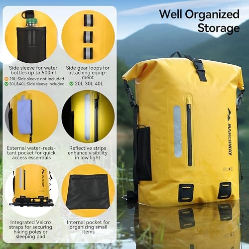 Roll Top Waterproof Backpack, Floating Dry Bag with 20L Yellow