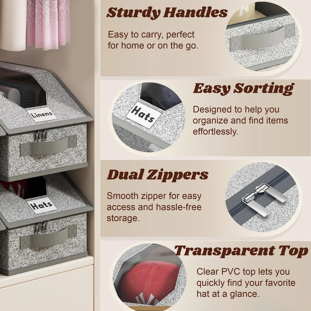 Large Stackable Baseball Cap Storage Box Dustproof Foldable Zipper Organizer