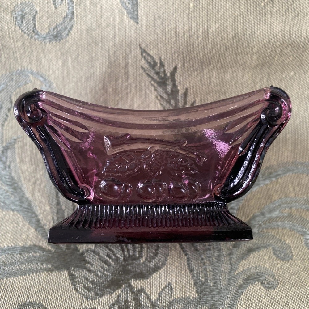 Master Open Salt Dip Purple Glass Cherry Cherries EAPG Pattern Footed