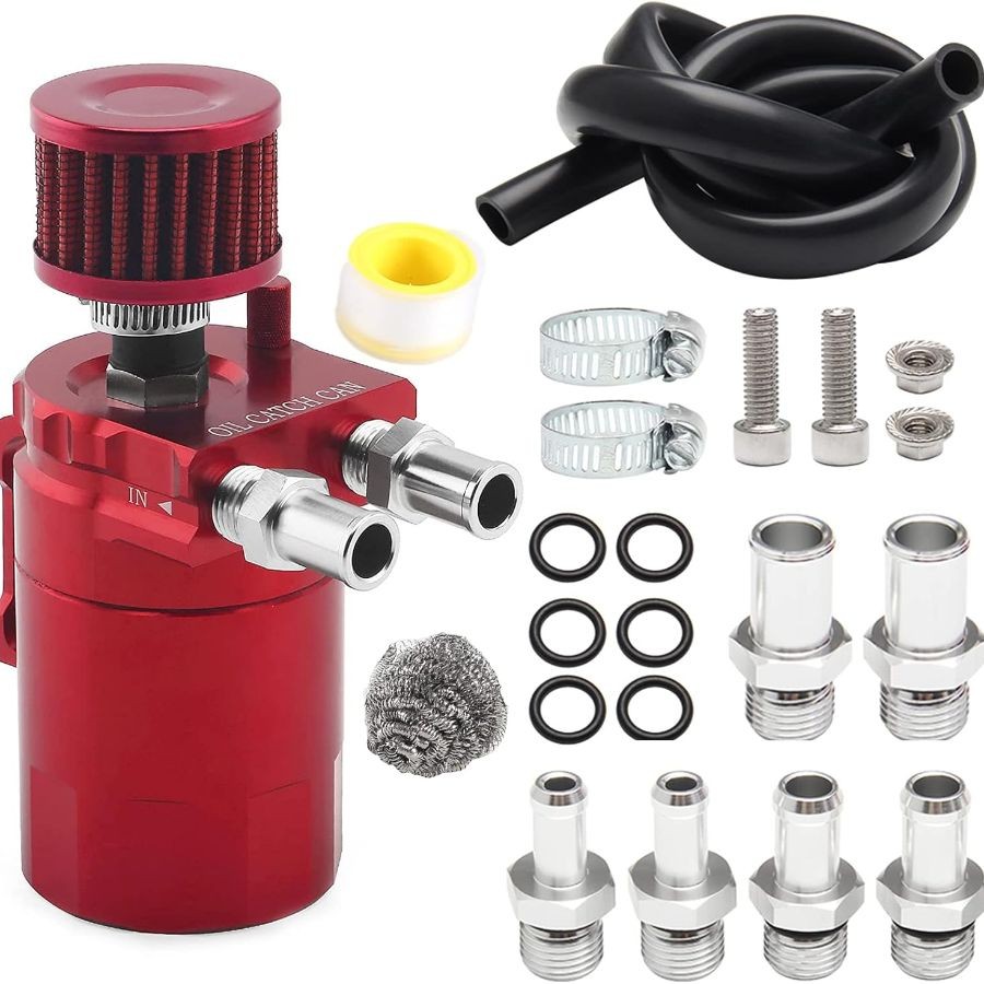 Polish Baffled Reservoir Oil Catch Can Kit with Breather Filter Aluminum Red