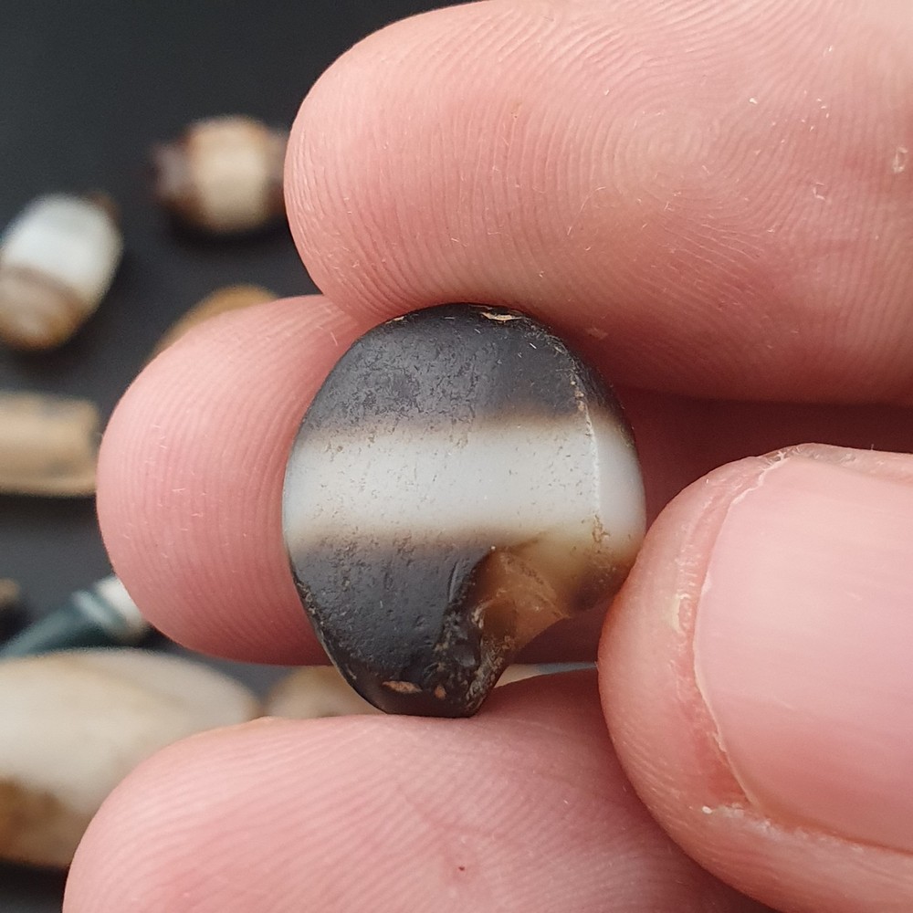 Ancient Suliemani Pattern Agate Beads Lot with Visible Damage