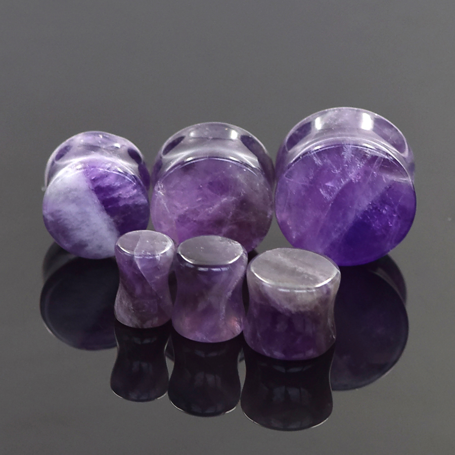 Natural Stone Ear Plugs Ear Gauges Double Flares Flesh Tunnels Saddle Plug-PAIR