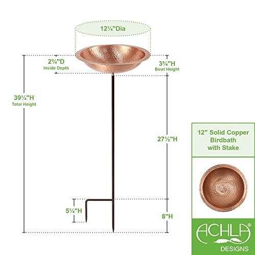 Achla Designs Hammered Solid Staked Birdbath Satin Copper