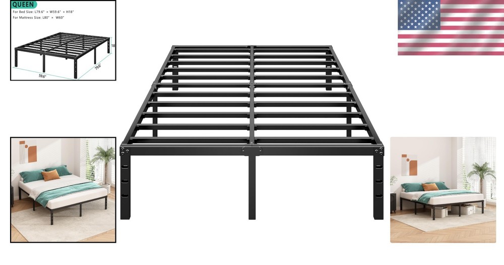Easy Assembly Metal Bed Frame, Strong Support Slats, Queen
