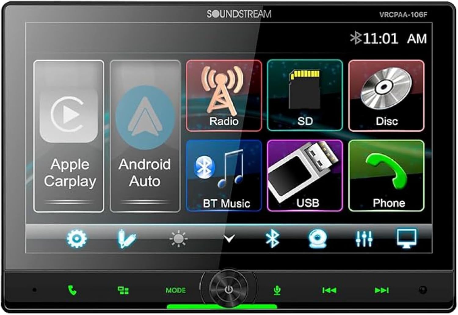 VRCPAA-106F 10.6" Double DIN Floating Touchscreen Car Stereo, CarPlay & Android