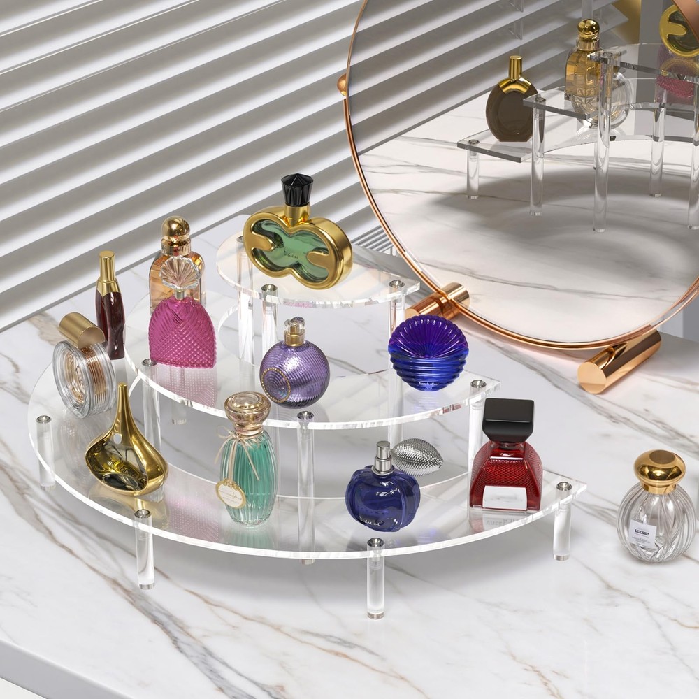 3 Tier Acrylic Display Risers Half Moon Cupcake Stand Perfume Organizer