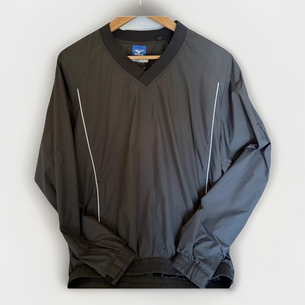 Mizuno WindLite Windbreaker Pullover Jacket Mens Large Black Lightweight Golf