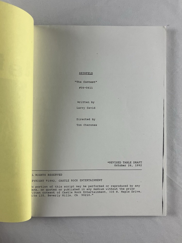 Original SEINFELD "The Contest" TV Script Revised Table Draft 1992 Larry David