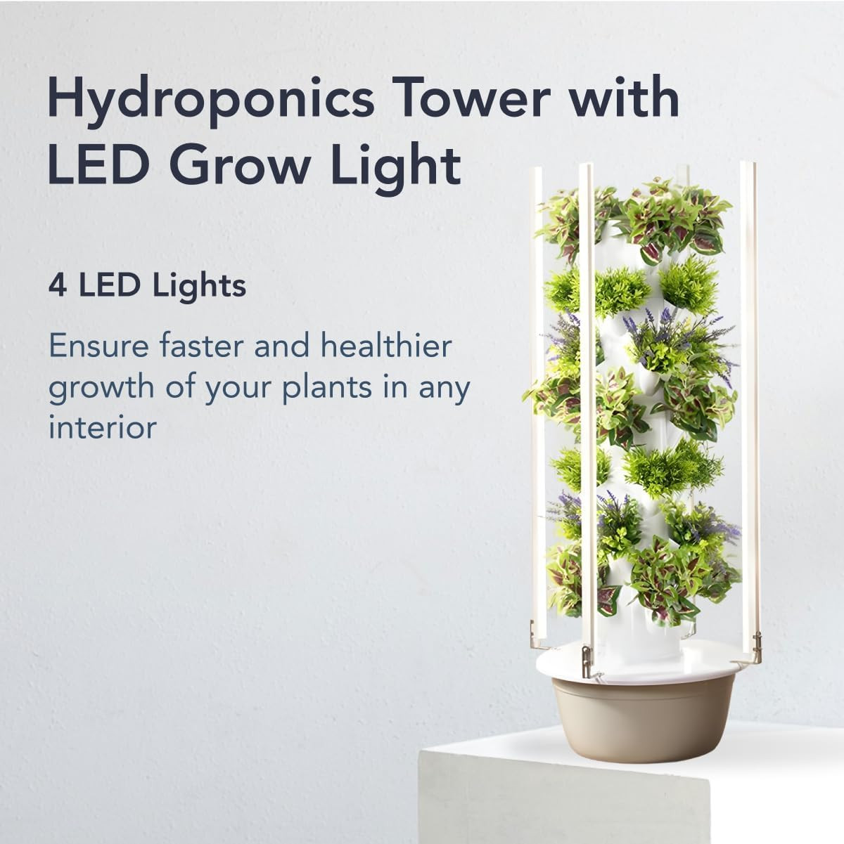 Indoor Hydroponic Garden Tower with LED Grow Lights - Self-Watering Hydroponics