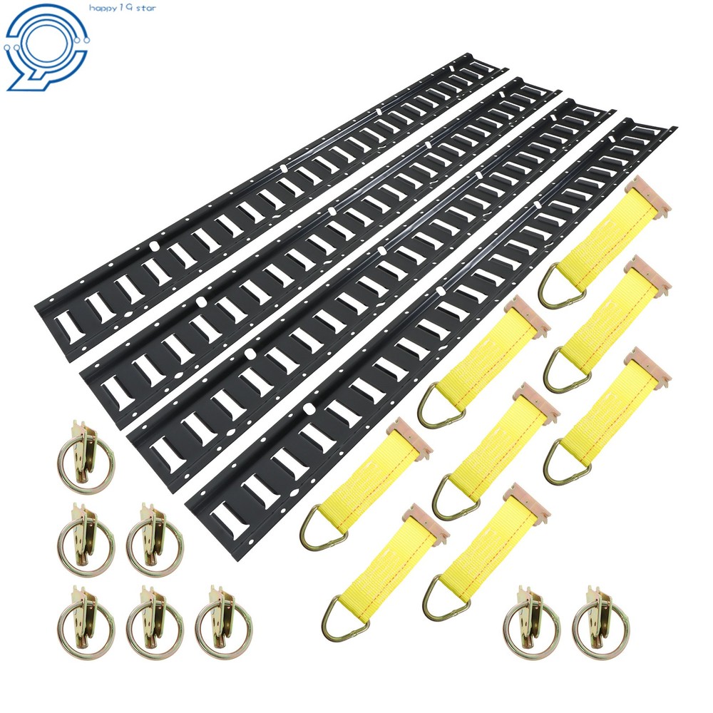 24 Pack E Track Tie Down Rail Kit 8×4' E Track Rails End Caps ETrack Straps