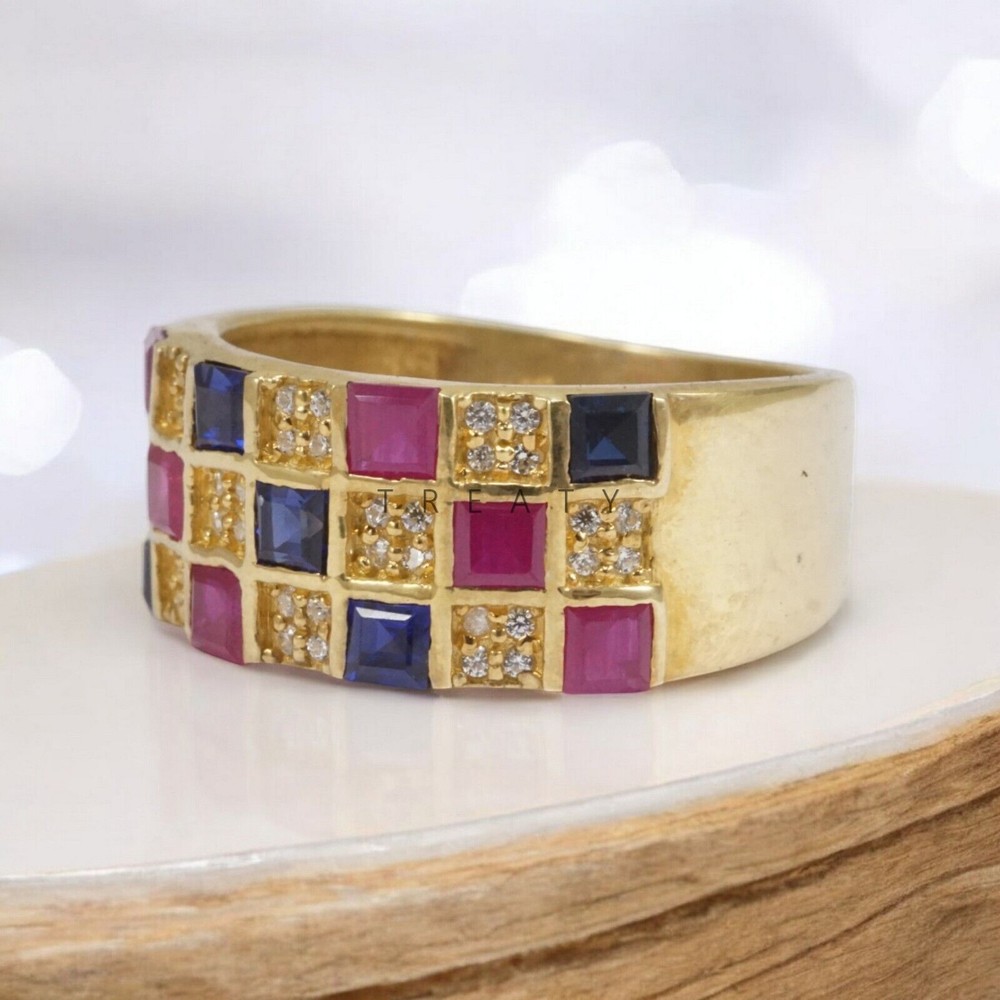 Ruby Square Cut With 14K Solid Yellow Gold Ring For Men's #A114