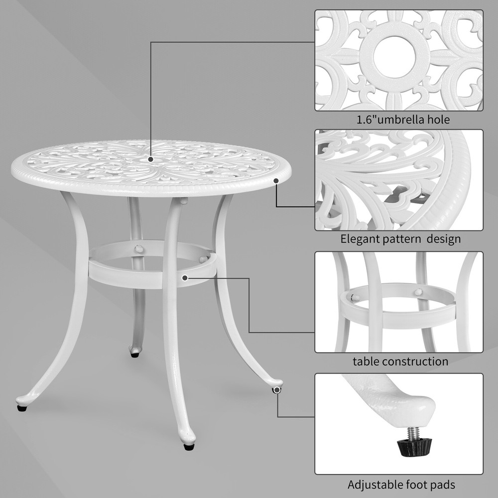 Phoenix Cast Aluminum Round Table Patio End Table Side Table Bar Table White