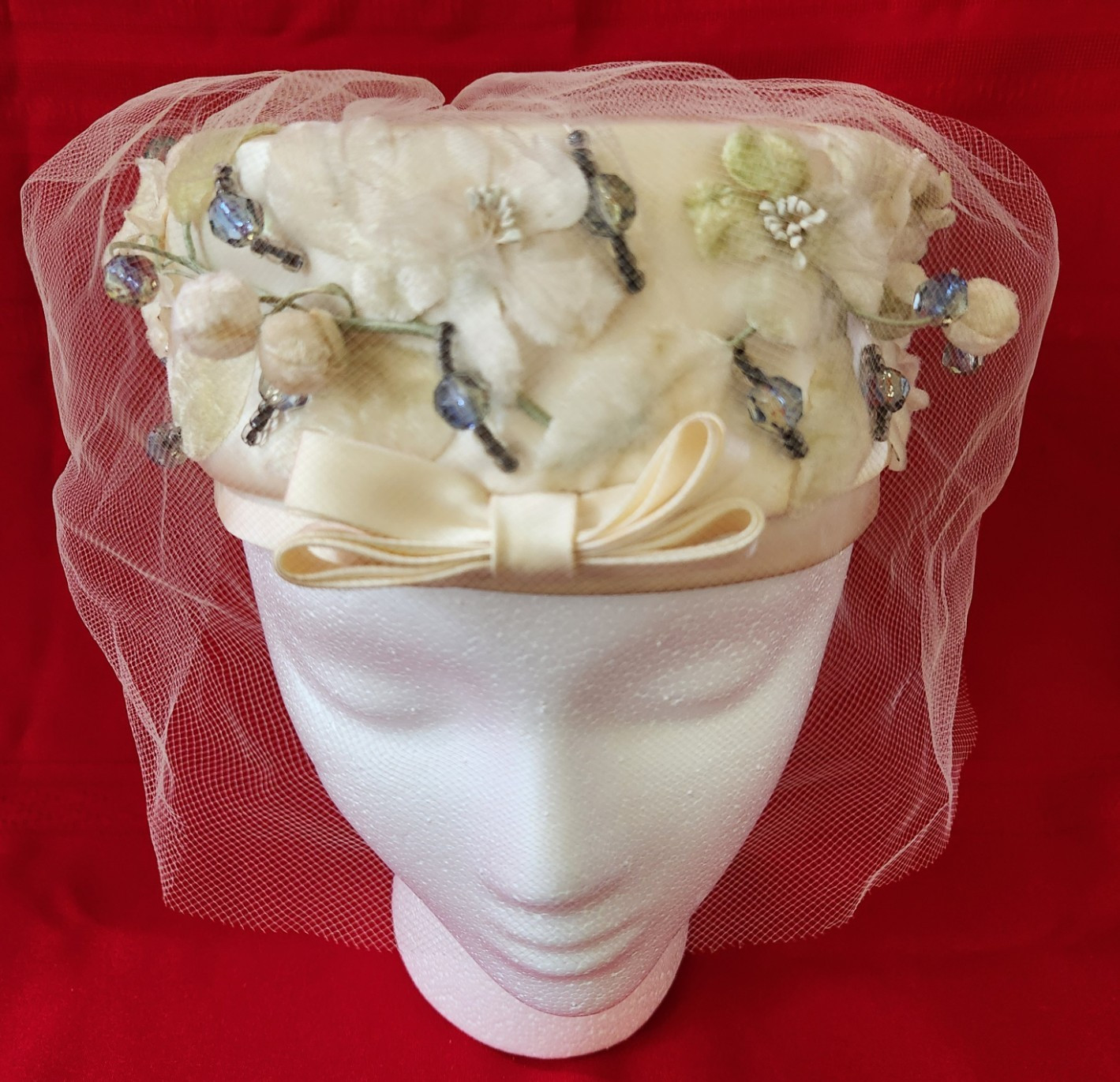 Vtg Don Anderson New York Halle Bros Union Made Woman Pillbox Floral Hat Netting